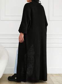 EURMUSE 蝙蝠袖口袋拼接連衣長外套 - 黑色 - 查看 2
