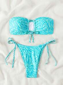 SHEIN Swim Random Printed Two-Piece Bikini Set, Summer Beach - Blue - View 3