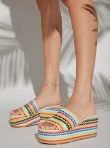 SHUZIA 女士条纹坡跟厚底凉鞋适合度假和旅行 - 彩色 - 查看 4