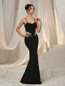 Faeriesty Fringed Trim Cut Out Waist Cami Party Dress - Black - View 6