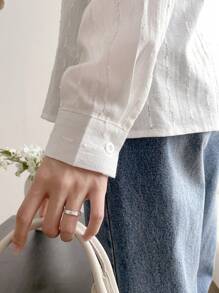 DAZY Áo kiểu công sở đơn giản màu trơn họa tiết dài tay rộng rãi cổ bẻ cho nữ, áo dài tay mùa hè - trắng - Xem 3