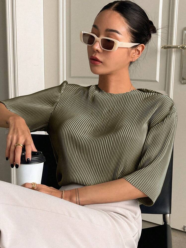 Solid Color Texture Casual Short Sleeve T-Shirt