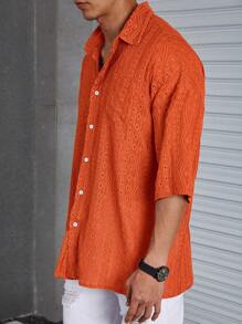Manfinity Homme Men Summer Casual Casual Hollow Knit Short-Sleeved Shirt