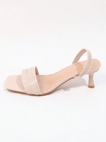 Women High Heeled Sandals Simple And Fashionable Square Toe Thin Heel For Cool Summer - Apricot - View 3
