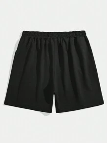 ROMWE MEN Goth Men Letter Fire Graphic Drawstring Waist Shorts - Black - View 2