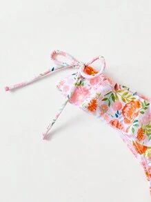 SHEIN Swim 女士度假迷你花卉比基尼套装夏季海滩 - 橘色 - 查看 5