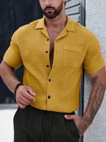 Manfinity CasualCool Uomo camicia manica corta con taschino e bottone frontale (stampa taglio qasuale) di colore unito