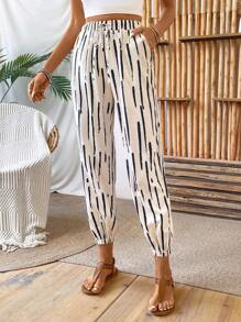 Breezaya Summer Vacation Color Block Striped Elastic Hem Cropped Pants