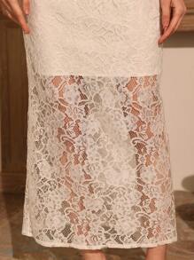 Aveloria Rosie Summer Elegant Solid Color Lace Decor Waist Cinched Mermaid Cami Dress - White - View 8