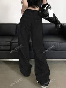 Women's Fashionable European And American Style Distressed Butterfly Printed Black Straight Leg Pants