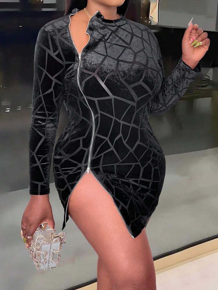 Plus Size Women's Zipper Front Bodycon Dress
