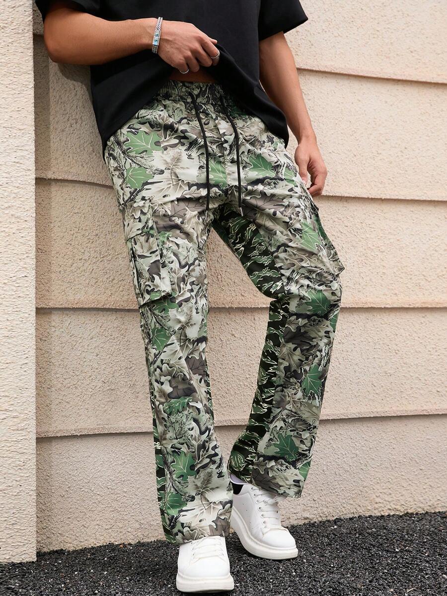 Manfinity EMRG Pantalones Largos Casuales Y De Moda Con Estampado De Camuflaje Para Hombres