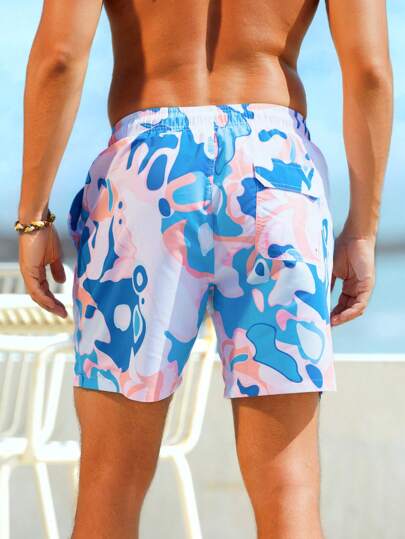 Homme Short de bain à imprimé à applique lettre à cordon