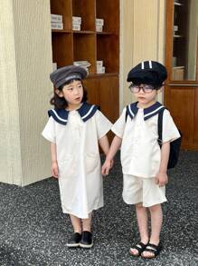 SHEIN 時尚色塊學院風連衣裙，適合年輕女孩迎接返校季 - 杏色 - 查看 7