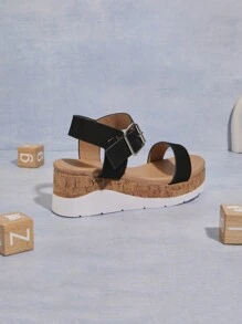 Mini mi Giày sandal đế xuồng màu đen cho trẻ em có quai đeo có thể điều chỉnh, đế mềm, đế bần - Phong cách, thoải mái và - màu đen - Xem 3