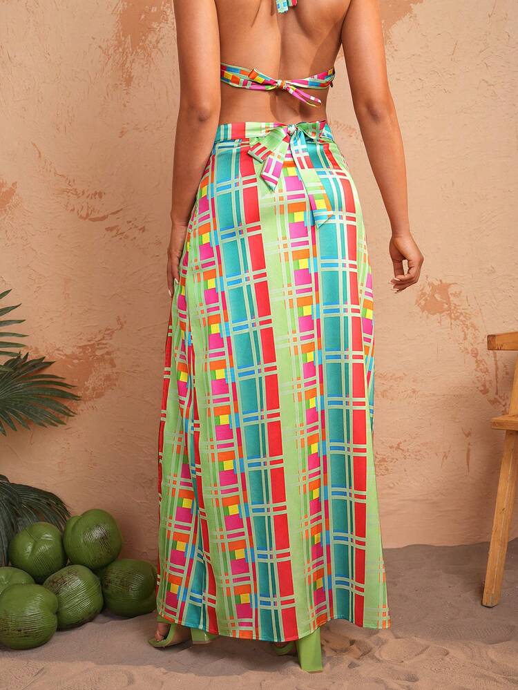 Designer Boho Bohemian Women V-Waist Printed High Split Skirt, For Holiday, Party, Vacation, Spring, Beach, Festival, Ibiza Fits