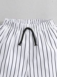 SHEIN 1 件装年轻男孩休闲简约运动度假条纹印花短裤，适合日常、度假、旅行、休闲、玩耍、春夏季 - 白色 - 查看 5