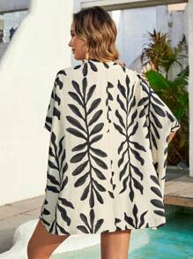 SHEIN LUNE Summer Vacation Plants Print Three-Piece Set Short Sets - Apricot - View 2