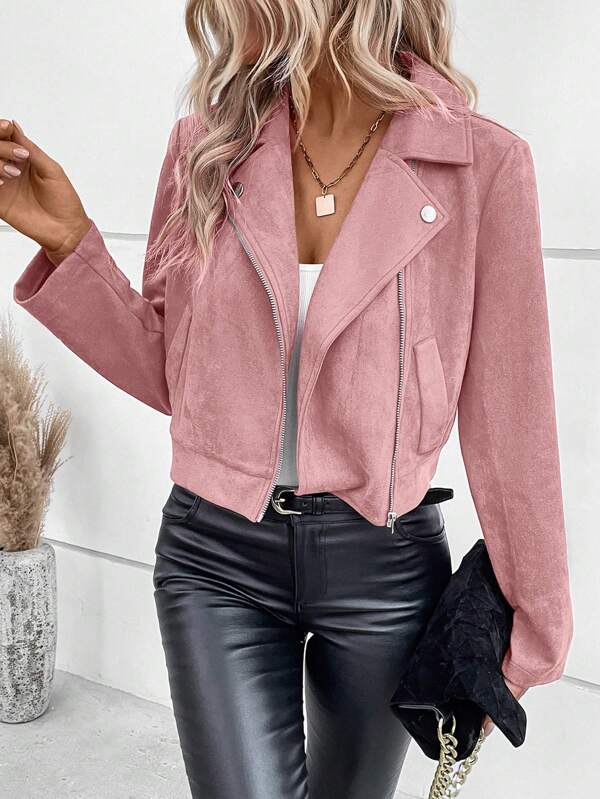 EMERY ROSE Damen Frühling und Herbst Freizeitjacke mit Reverskragen, Reißverschluss und langen Ärmeln