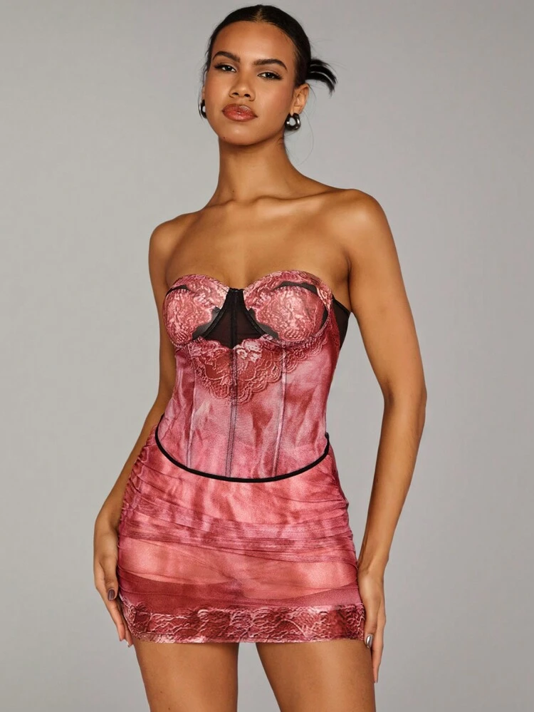 Lace Floral Print Super Short Sexy Anti-Exposure Mini Skirt