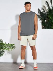 Manfinity RebelGame Canotta casual da uomo con stampa di alberi di cocco e lettere, con ampia fascia, per vacanza estiva