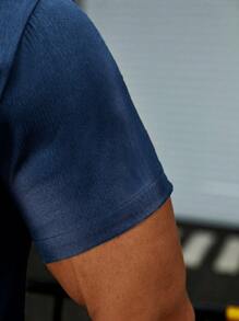 Manfinity Homme Men\ Summer Solid Color Short-Sleeved Casual Shirt - Navy Blue - View 7