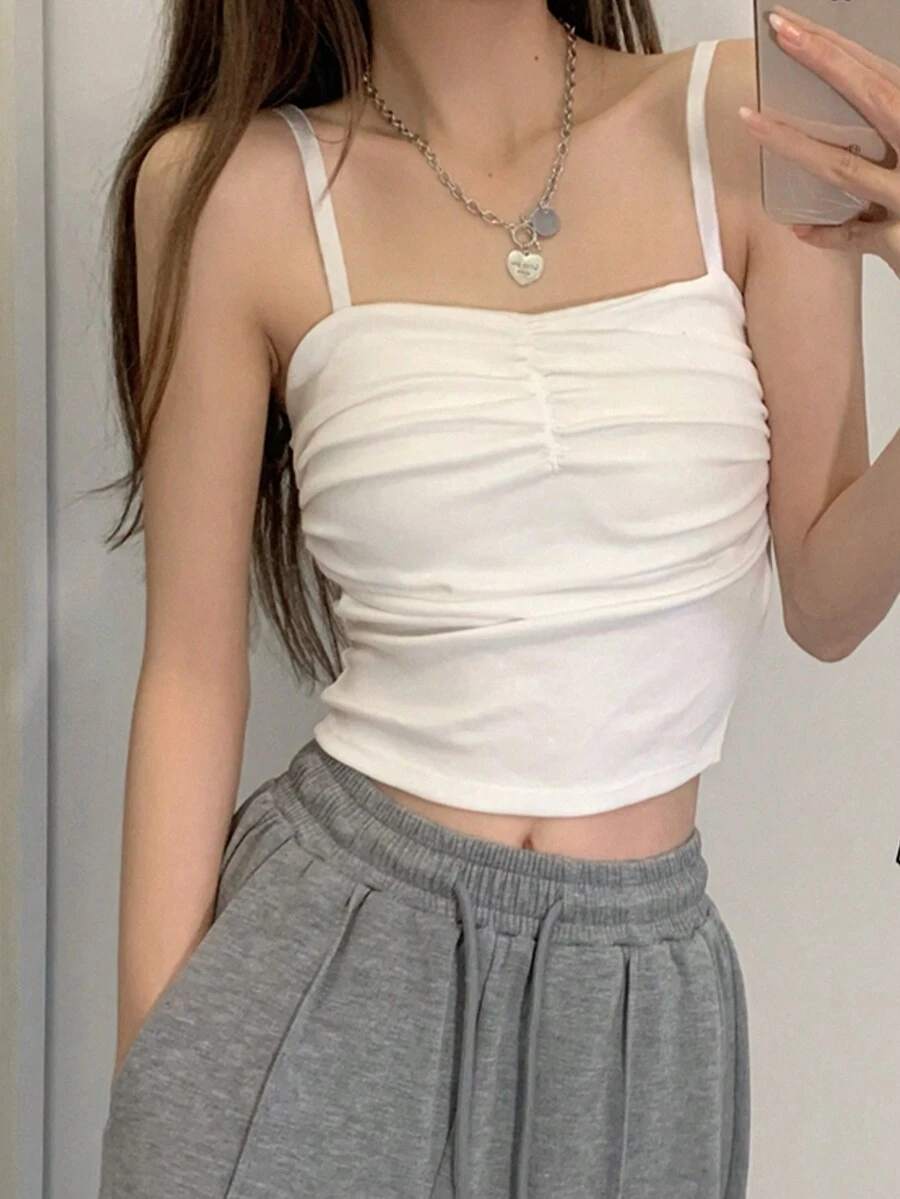 新款夏季女士纯色修身吊带背心休闲白色 - 白色 - 查看 1