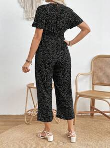 SHEIN Polka Dot Print V-Neck Maternity Jumpsuit With Cinching Waist, Spring/Summer Version. - Black - View 2