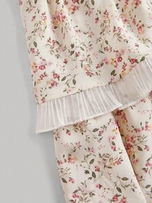 SHEIN MOD 大尺碼女士雙層荷葉邊花卉印花假日風格傘裙裙，適合夏季穿著 - 彩色 - 查看 3