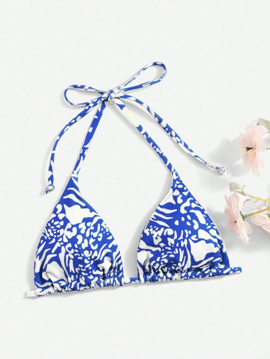 Swim Vcay Women Summer Beach Random Pattern Halter Neck Bikini Top - Multicolor - View 1