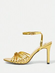 CUCCOO TILAWA Fashionable Gold-Colored Women's High-Heeled Sandals With Small Round Toe And Thin Heels - Gold - View 2