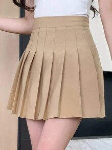 DAZY Women's Spring/Summer Solid Color Pleated Casual Skirt - Khaki - View 6
