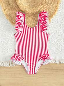Baby Girls Striped One-Piece Swimsuit With Random Frills And No-Lock Edge - Multicolor - View 5