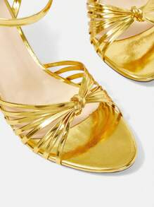 CUCCOO TILAWA Fashionable Gold-Colored Women's High-Heeled Sandals With Small Round Toe And Thin Heels - Gold - View 3