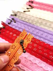 5入組隨機款式蕾絲鑲空花卉拉鍊,彩色拉鍊,裁縫服飾裝飾拉鍊,11.81英寸長尼龍拉鍊,適用於diy裁縫,適用於手提包和錢包,外露式蕾絲拉鍊 - 彩色 - 查看 2