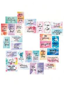 1套/30入多色鼓勵卡片-手寫正面信息鼓勵禮品-相信自己的青少年激勵卡片套裝,非常適合每日校園禮品 - 彩色 - 查看 1