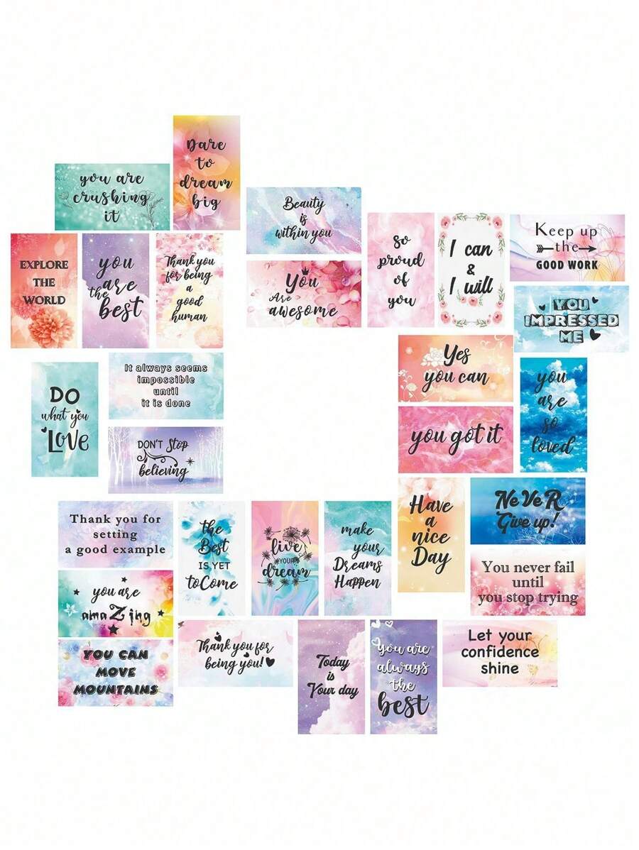 1套/30入多色鼓勵卡片-手寫正面信息鼓勵禮品-相信自己的青少年激勵卡片套裝,非常適合每日校園禮品 - 彩色 - 查看 1