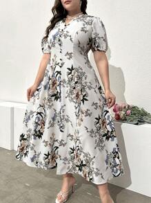 Lacomfia Women Plus Size Flower Print Dress Women Outfit, For Summer - White - View 5