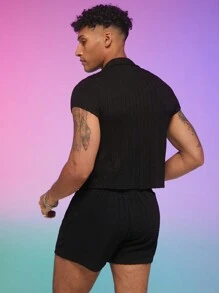 FeverCity Set aus Herren-Kurzarmhemd mit Knoten-Design an der Vorderseite, mit Shorts