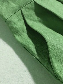 Short casual en lin de style simple de couleur unie, grande taille - Vert - Voir 4