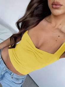 INAWLY Women Fashion Solid Color Sleeveless Tank Top - Yellow - View 1