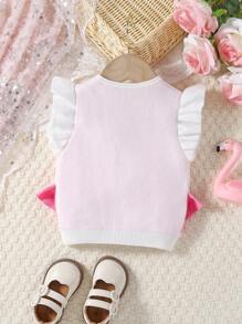 Baby Girl Spring/Summer New Cute Animal Pattern Ruffled Sweater Vest - Multicolor - View 2