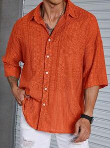 Manfinity Homme Men Summer Casual Casual Hollow Knit Short-Sleeved Shirt
