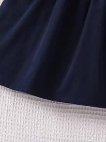 SHEIN 年輕少女返校季大學風小清新連衣裙，深藍色配白色蝴蝶結，帶可愛的帽袖和白色蕾絲飾品，清新夏秋風格。 - 藏蓝色 - 查看 7