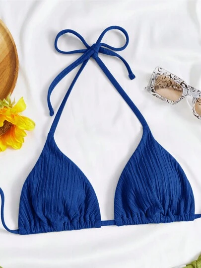 SHEIN Swim 女士夏季海灘純色騎頸游泳海灘泳衣上衣