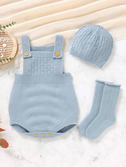 SHEIN Vintaside Kids 嬰兒男童春季排毛針織舒適連身毛衣