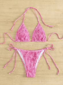 Swim Mod Conjunto de bikini bandeau estampado, playa de verano - Rosa - Ver 6
