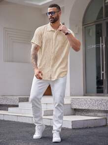 EASEVO 夏季男士加大尺碼針織休閒短袖襯衫