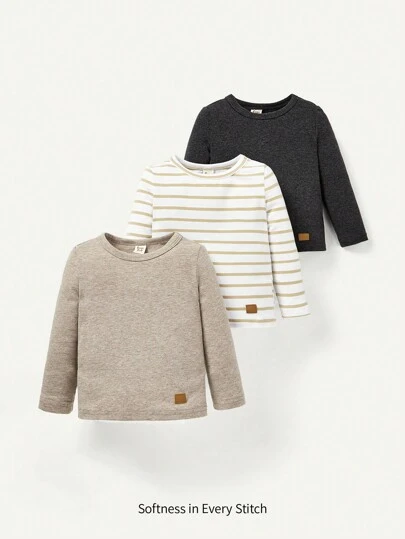 Cozy Pixies 3 st/set Bebis Pojkar Runda Hals Lång Ärm Tröjor Med Axlar Fastsättning