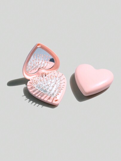 Kawaii 1pc Portable Heart-Shaped Foldable Air Cushion Mirror Comb